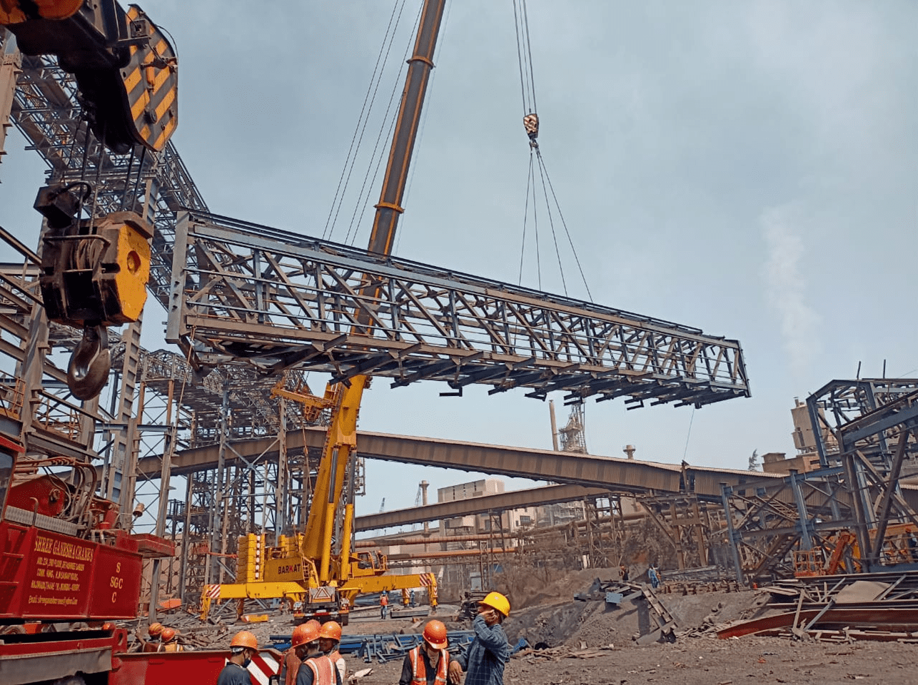 ERECTION WORK IN PROGRESS WITH PROPER SAFETY GUIDELINES- JSW STEEL PLANT.